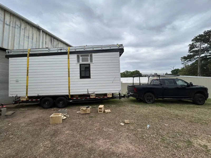 Folded module on a trailer at the shop in Jackson, MS