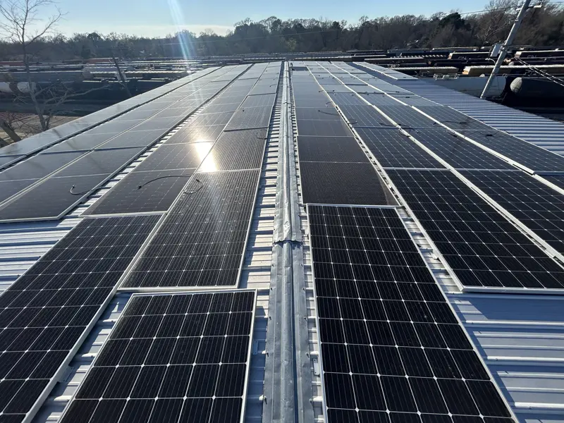 Rooftop solar array on a metal roof
